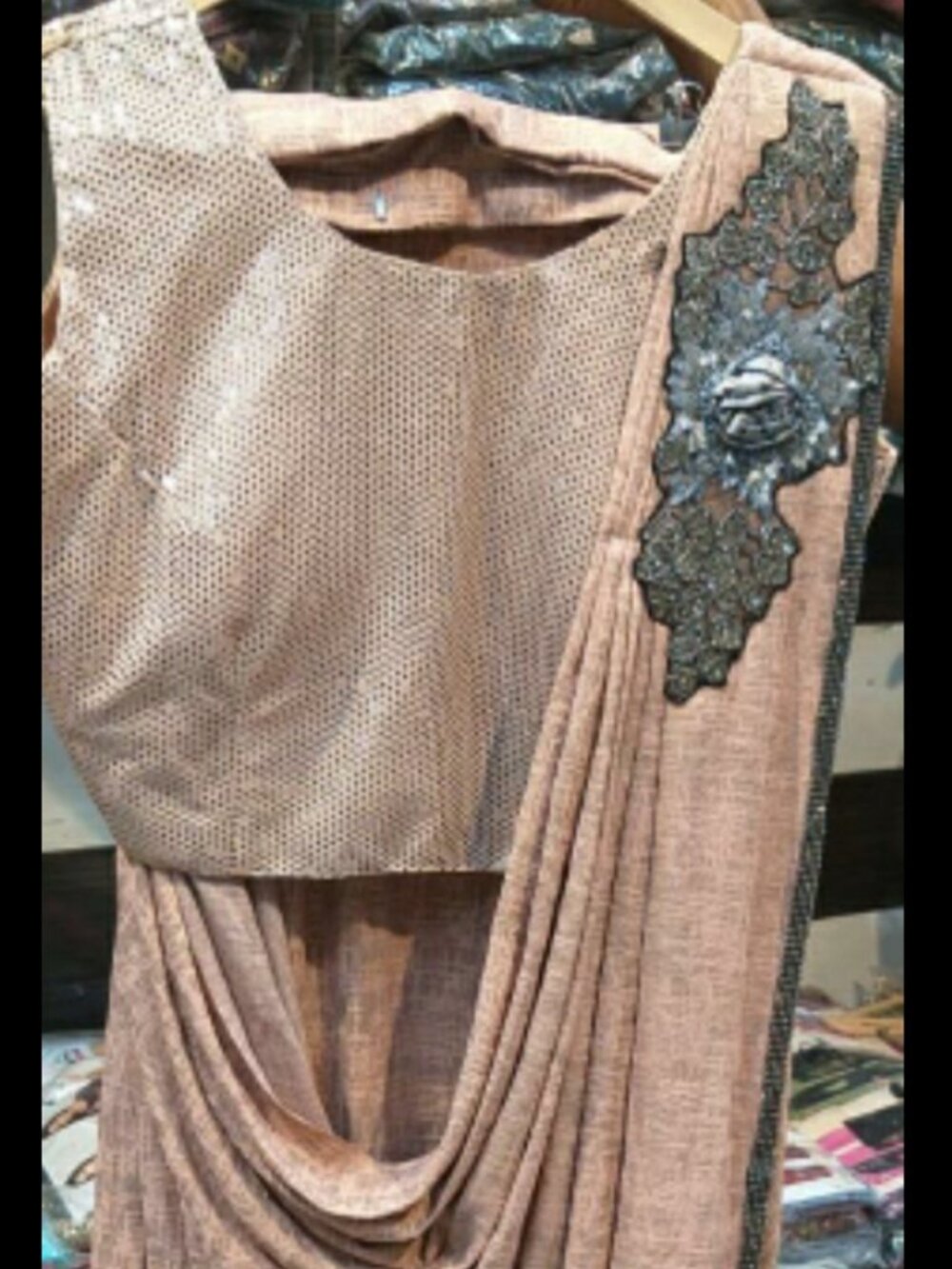 Beautiful Beige Rose Ready Made Pleated Saree with Blouses
